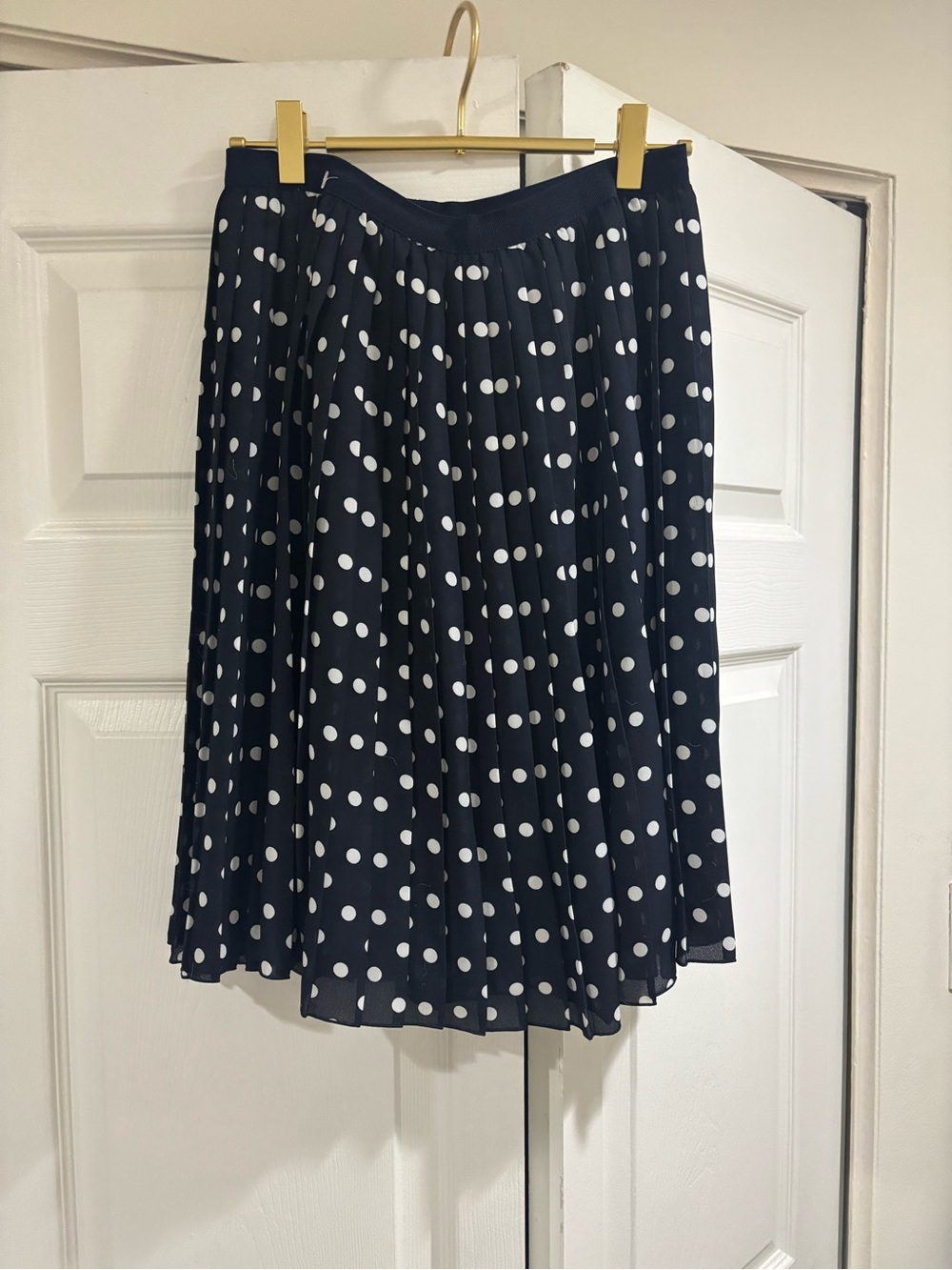 Navy Polka Dot Pleated Knee Length Golf Skirt